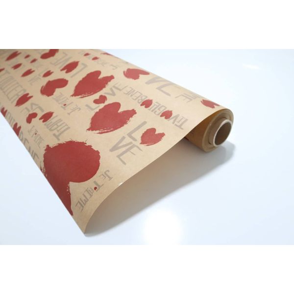 Bobina Papel de Regalo Kraft Corazón Rojo Te Amo