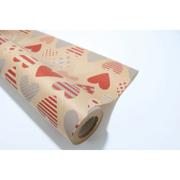 Bobina Papel de Regalo Kraft Patch Love Rojo
