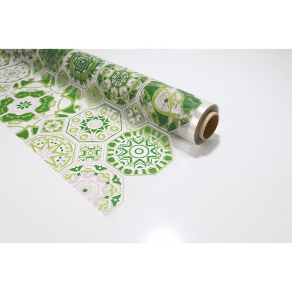 Transparent Paper Gift Wrap Roll Tiles Green & Gray