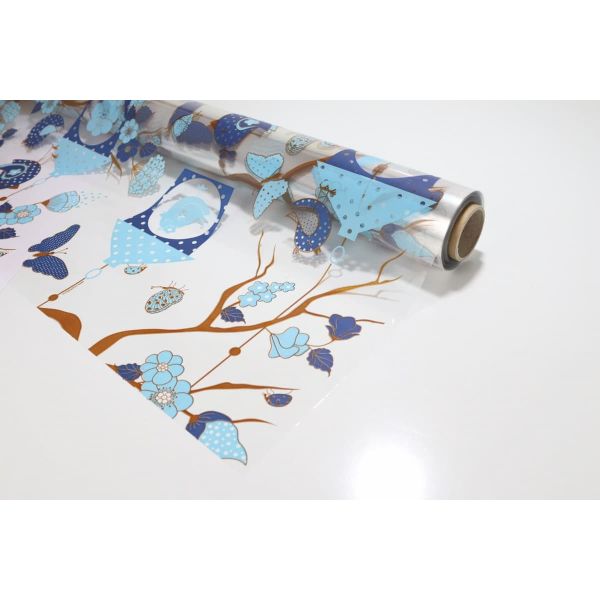 Bobina Papel de Regalo Transparente Pájaros Azul & Marrón
