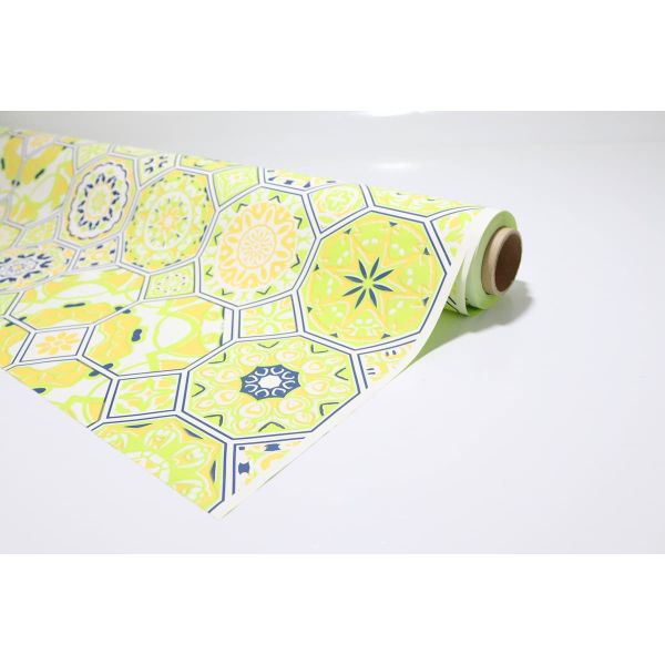 Bobina Papel de Regalo Opaco Azulejos Verde Amarillo & Azul