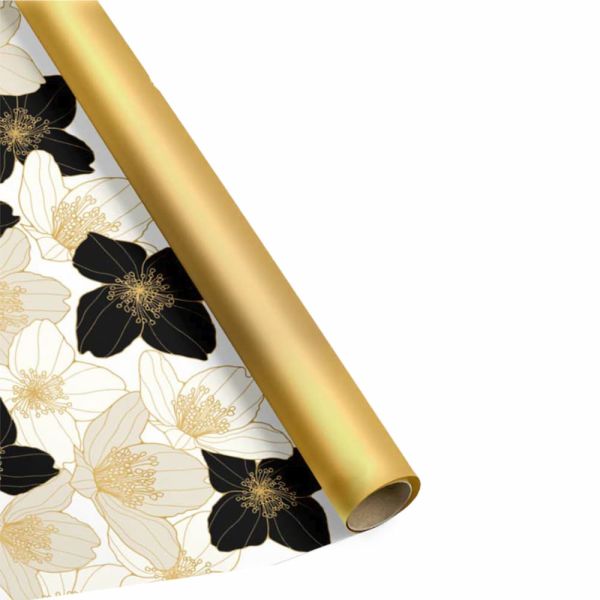 Bobina Papel de Regalo Para Envolver Rose De Noel Negro & Oro