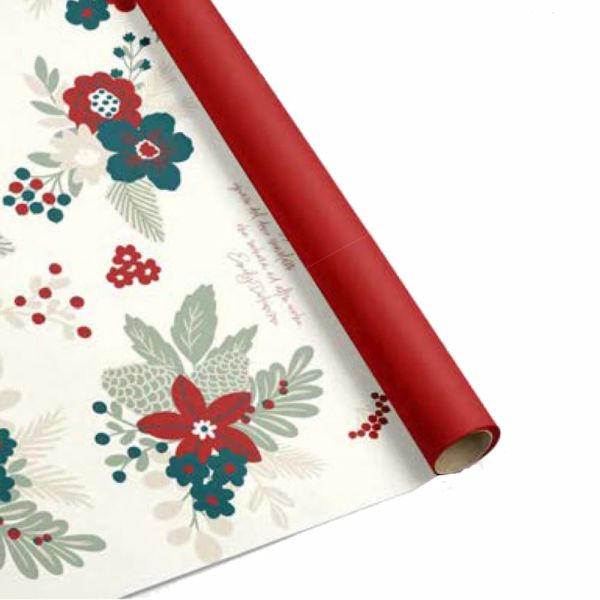 Bobina Papel de Regalo Para Envolver Floral Navidad Burdeos & Ontanio
